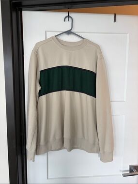 Goodfellow & Co Beige Crewneck Sweatshirt with Dark Green Stripe